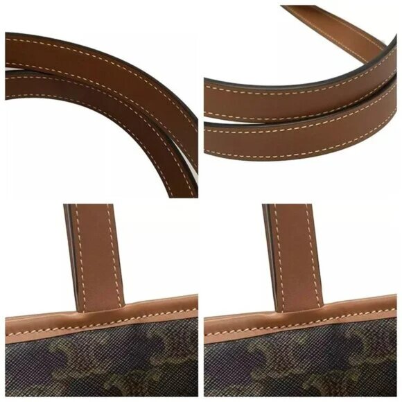 Auth CELINE Medium Cabas Tan (Dark Brown) Brown) Triomphe Canvas 1421-111324 - Picture 7 of 14